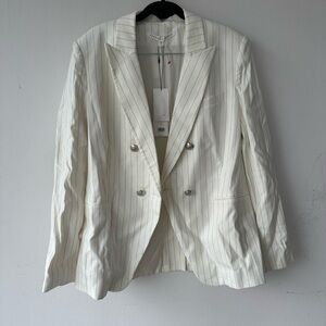 Veronica Beard Cream Blazer with Navy Pinstripes